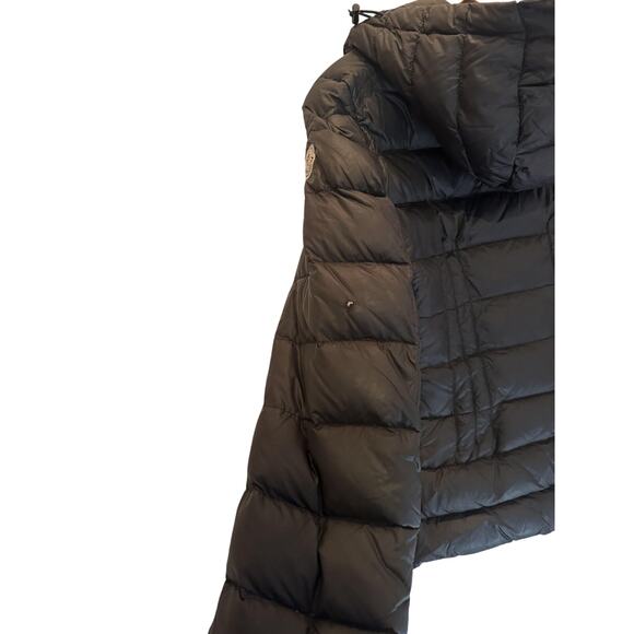 Moncler Down Puffer Jacket Womens XS 0 Black Hooded Zip Pockets Logo Patch - Picture 9 of 13